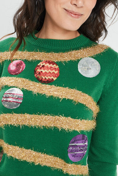 Pull de Noël avec sequins vert femme