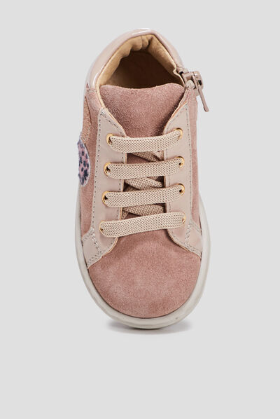 Baskets montantes en cuir rose bébé fille
