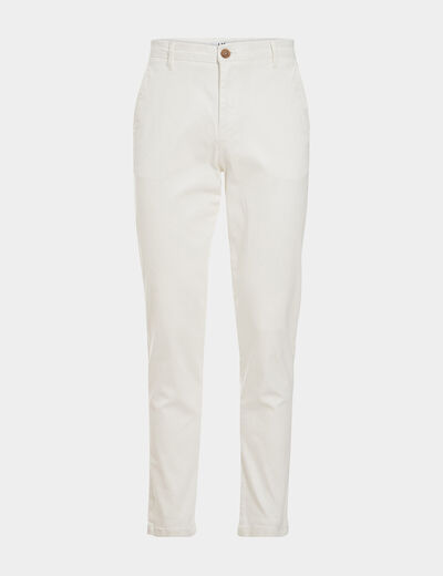 Pantalon chino droit stretch retroussé blanc homme