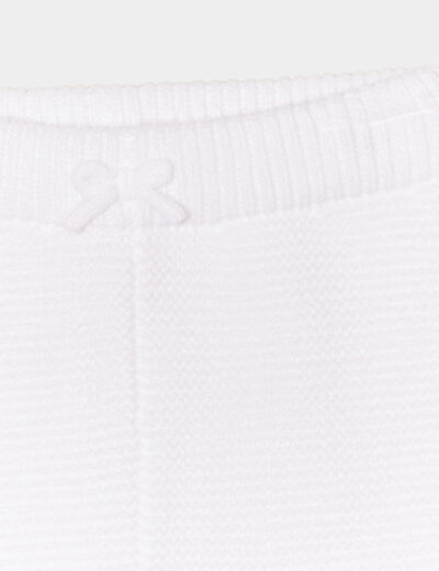 Pantalon tricot taille &eacute;lastiqu&eacute;e blanc b&eacute;b&eacute;