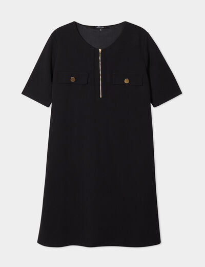 Robe courte col rond zippé Mosquitos noir femme