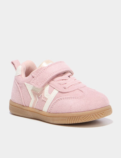 Tennis basses &agrave; scratchs semelle souple rose b&eacute;b&eacute; fille