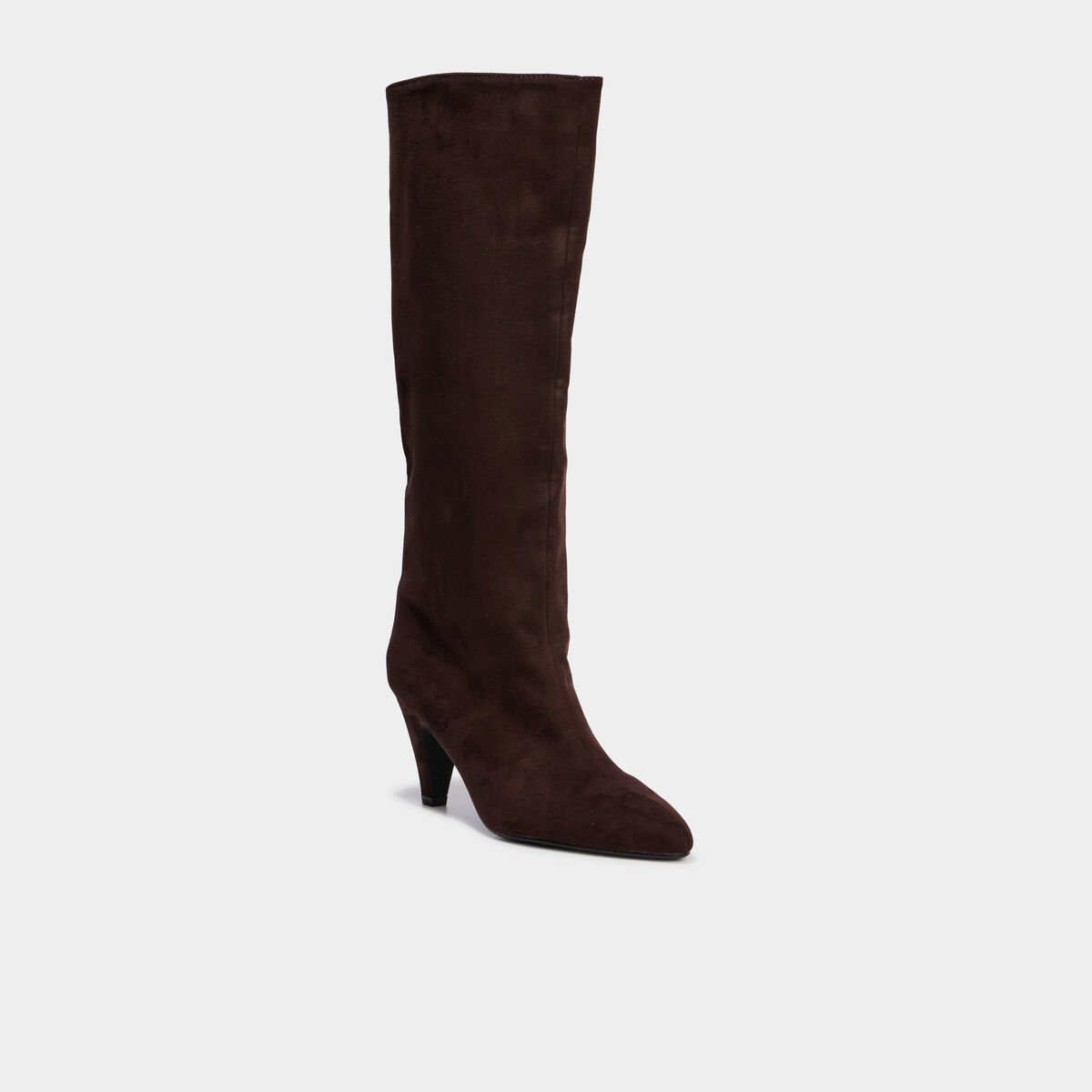 Bottes hautes kitten heel su&eacute;dine marron fonc&eacute; femme
