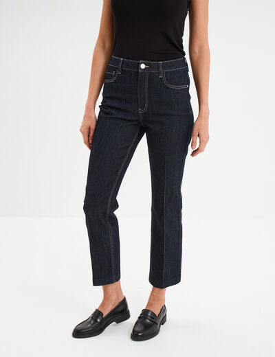 Jeans droit taille haute 5 poches denim brut femme
