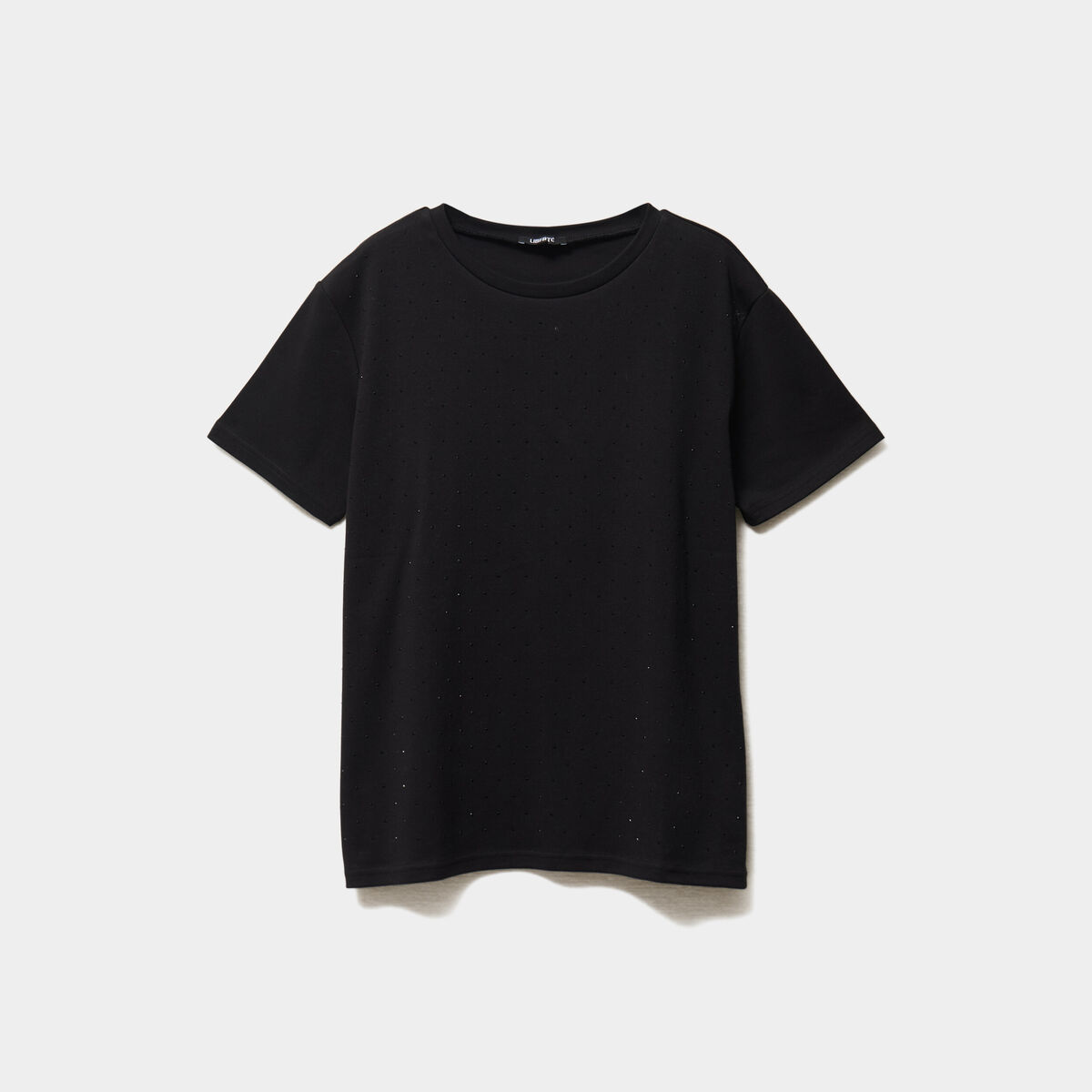 T-shirt &agrave; strass manches courtes coton noir femme