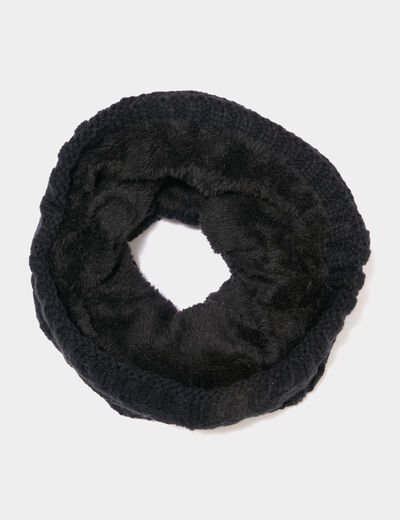 Tour de cou &agrave; torsades doubl&eacute; noir homme