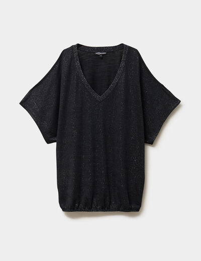 T-shirt fluide &eacute;paules d&eacute;nud&eacute;es col en V noir femme