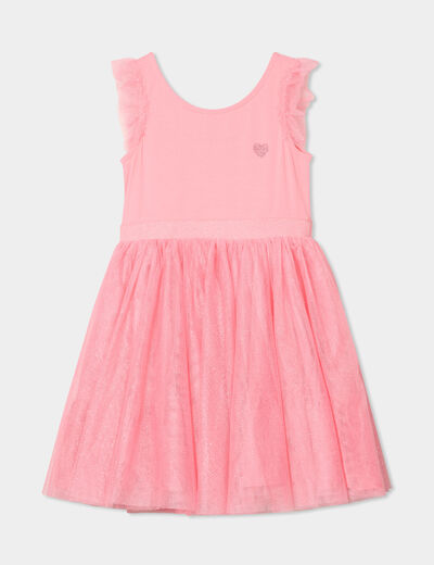 Robe volants en tulle sans manches rose fille