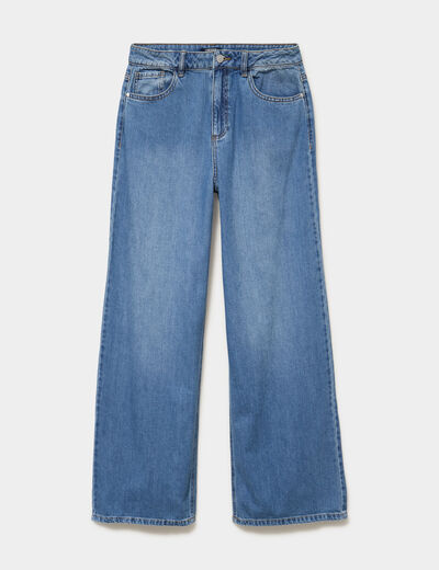 Jeans extra wide leg taille haute denim stone femme