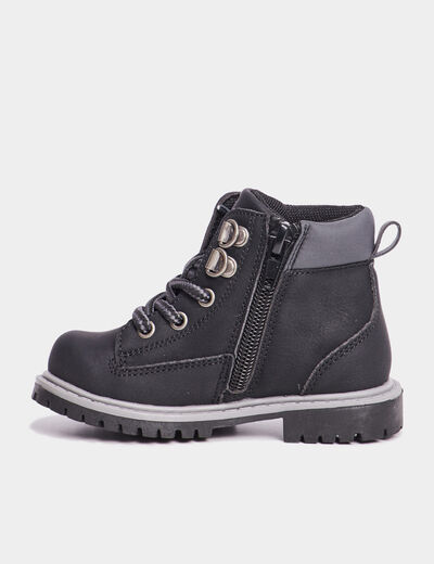 Boots crantées zippées à lacets Bali noir bébé garçon
