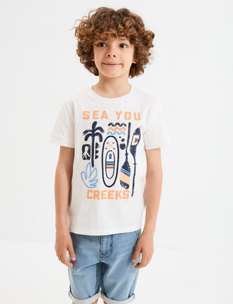 T-shirt brodé manches courtes coton blanc garçon