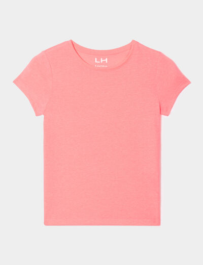 T-shirt manches courtes en coton rose fluo fille