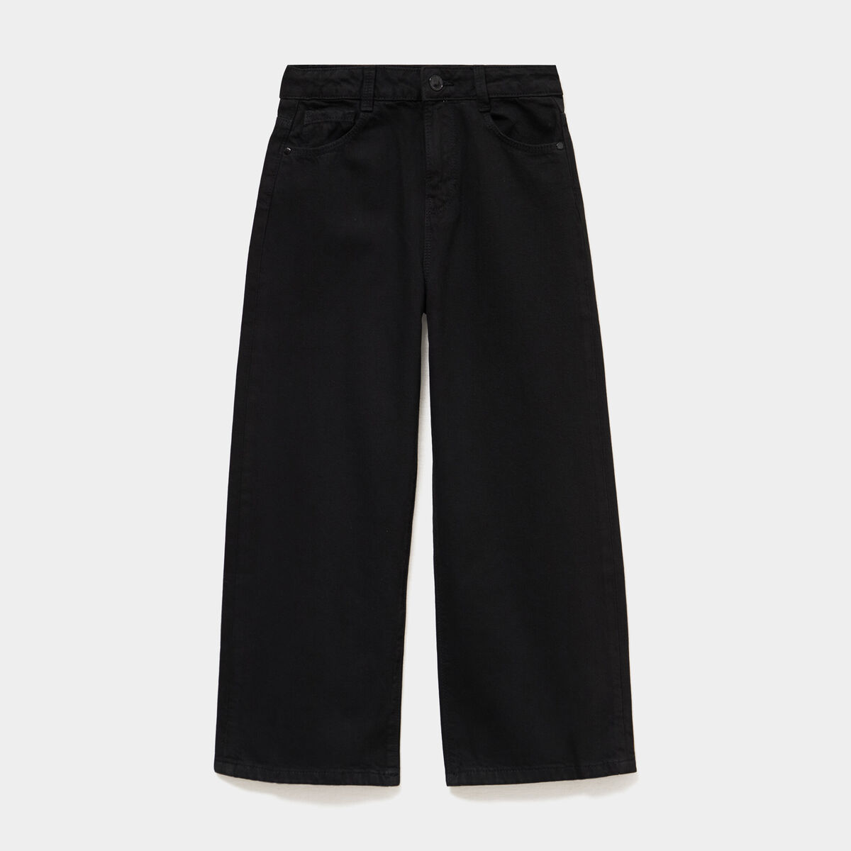 Pantalon coupe large 5 poches coton noir fille