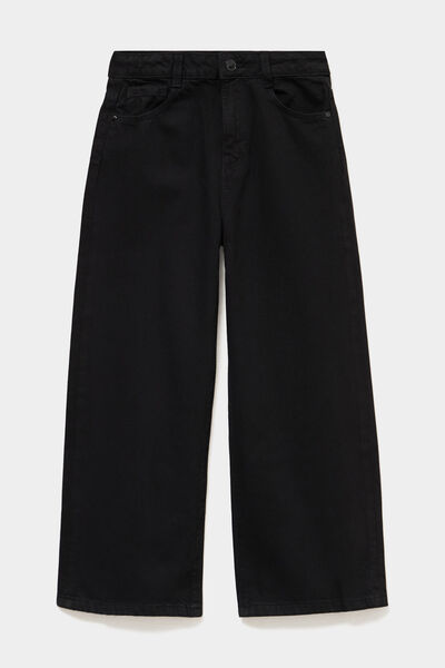 Pantalon coupe large 5 poches coton noir fille