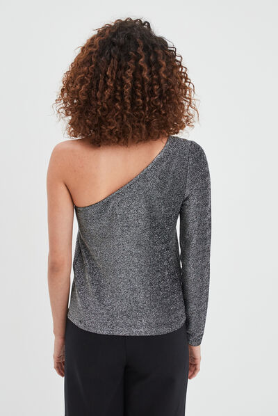 T-shirt asymétrique métallisé ouverture noir femme