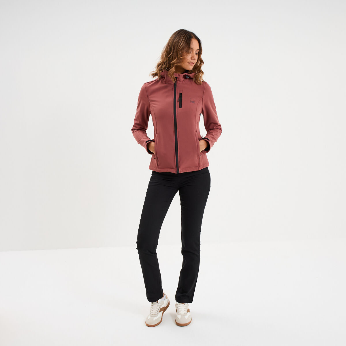 Blouson &agrave; capuche d&eacute;perlant fourr&eacute; vieux rose femme