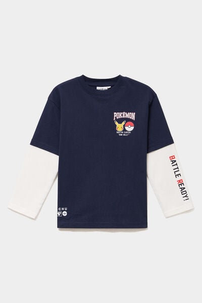 T-shirt manches longues coton Pok&eacute;mon bleu marine gar&ccedil;on