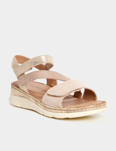 Sandales compensées en cuir pied large sable femme