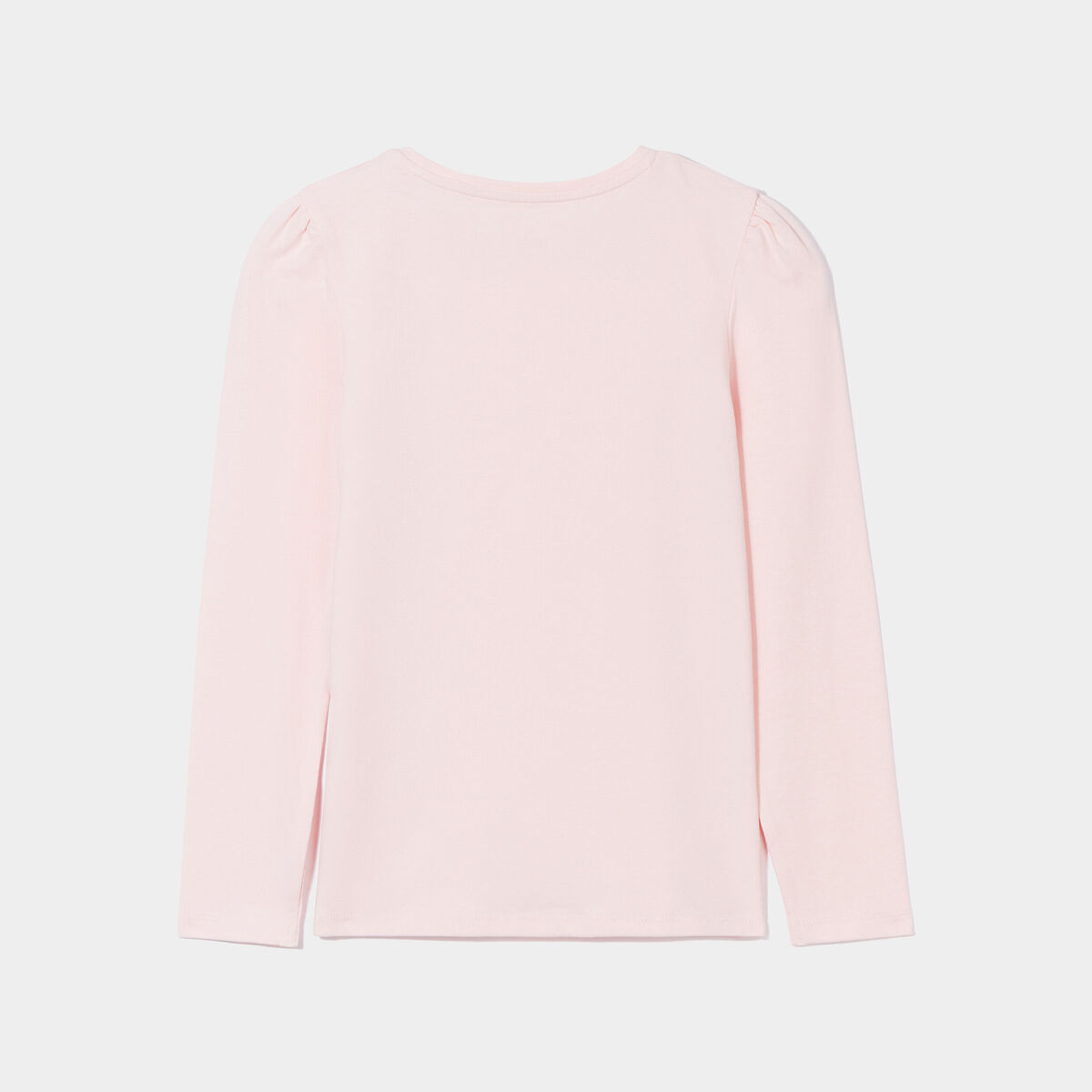 T-shirt coton manches longues &agrave; fronces rose clair fille