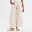 Pantalon large élastiqué en lin mélangé beige femme