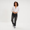 Blouse col tunisien manches 3/4 coton blanc femme