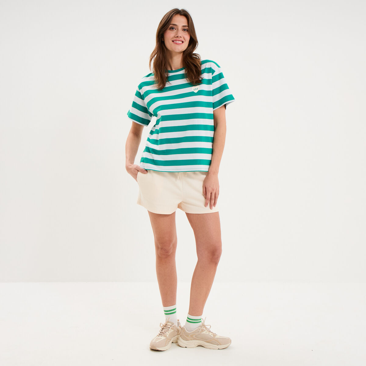 Short de jogging molletonn&eacute; ajust&eacute; beige femme
