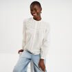 Blouse droite manches longues coton ecru femme