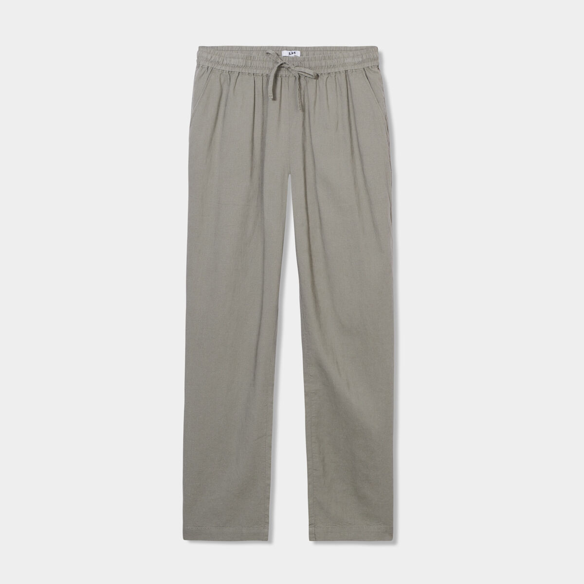 Pantalon droit 7/8&egrave;me lin m&eacute;lang&eacute; vert kaki femme