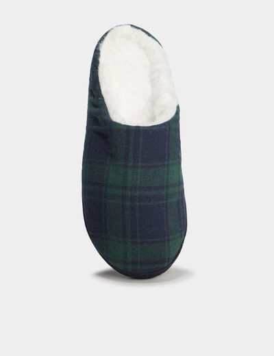 Chaussons mules fourr&eacute;s vert homme