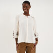 Blouse brod&eacute;e oversize manches 3/4 ecru femme