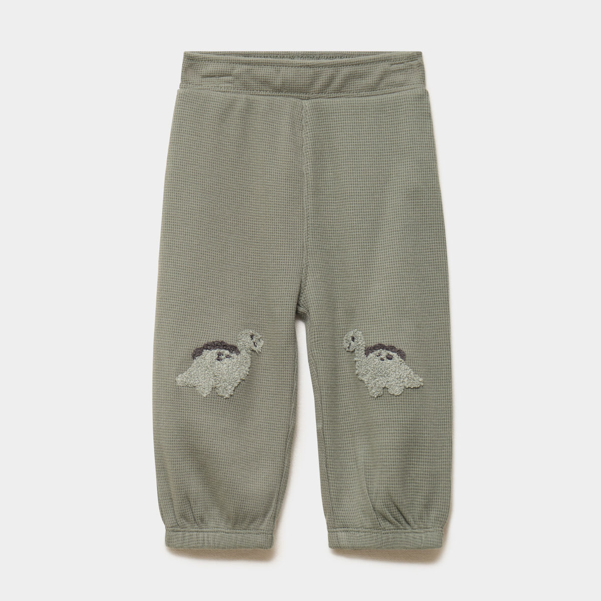 Pantalon de jogging patchs genoux coton vert kaki b&eacute;b&eacute; gar&ccedil;on