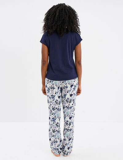 Ensemble pyjama col rond 2 pièces fluide rose femme