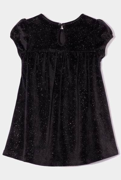 Robe velours à paillettes et noeud noir bébé fille