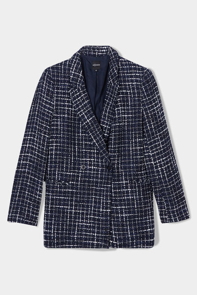 Veste blazer tweed boutonnée Mosquitos bleu foncé femme