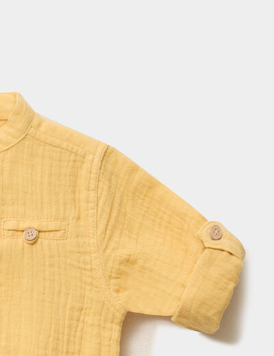 Chemise col mao en gaze de coton jaune b&eacute;b&eacute; gar&ccedil;on