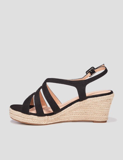 Sandales compens&eacute;es noir femme