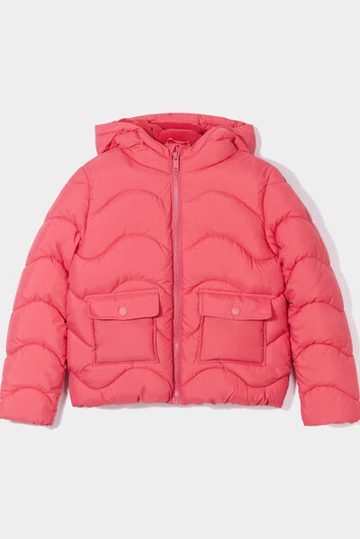 Doudoune doublée à capuche rose framboise fille