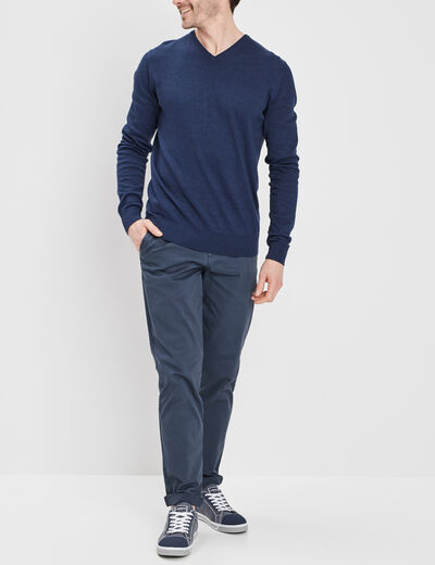 Pull jersey avec col en V bleu marine homme
