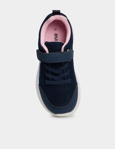 Baskets running &agrave; scratchs bleu marine fille