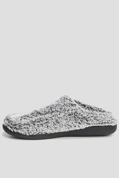 Chaussons mules imitation fourrure gris homme