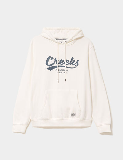 Sweat à capuche hoodie 1 poche blanc homme