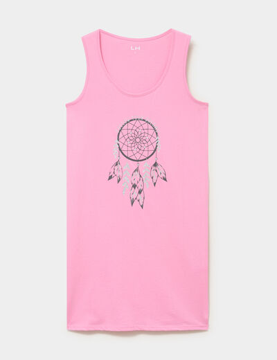 Chemise de nuit sans manches coton rose femme