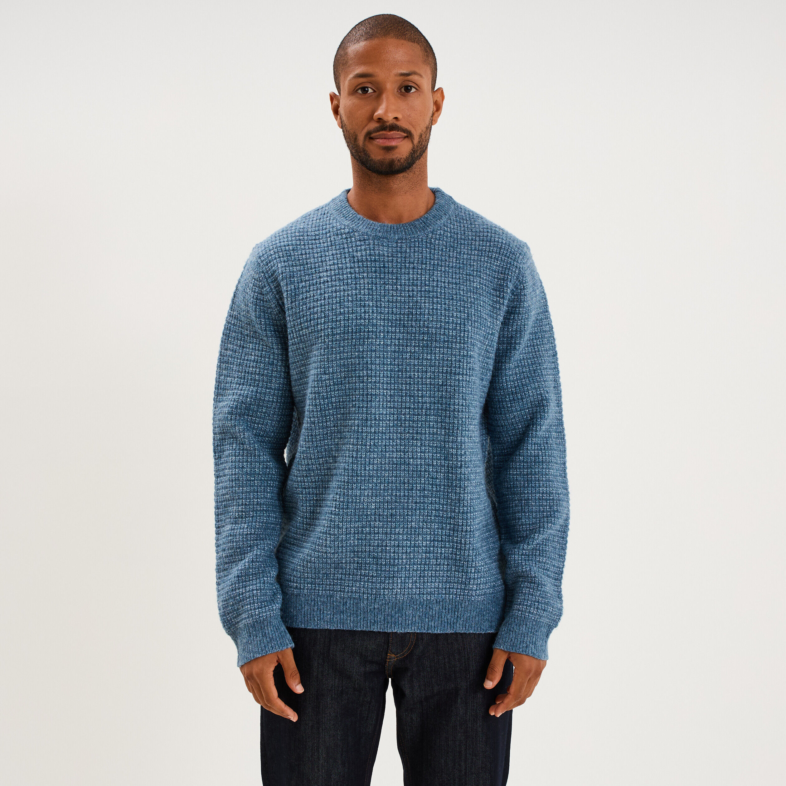 Pull col rond manches longues bleu gris homme LH