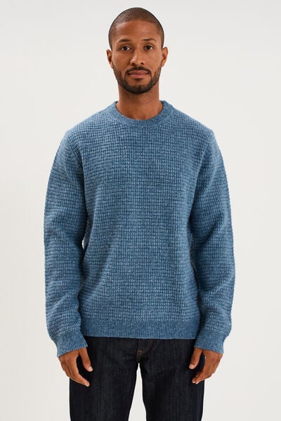 Pull col rond manches longues bleu gris homme