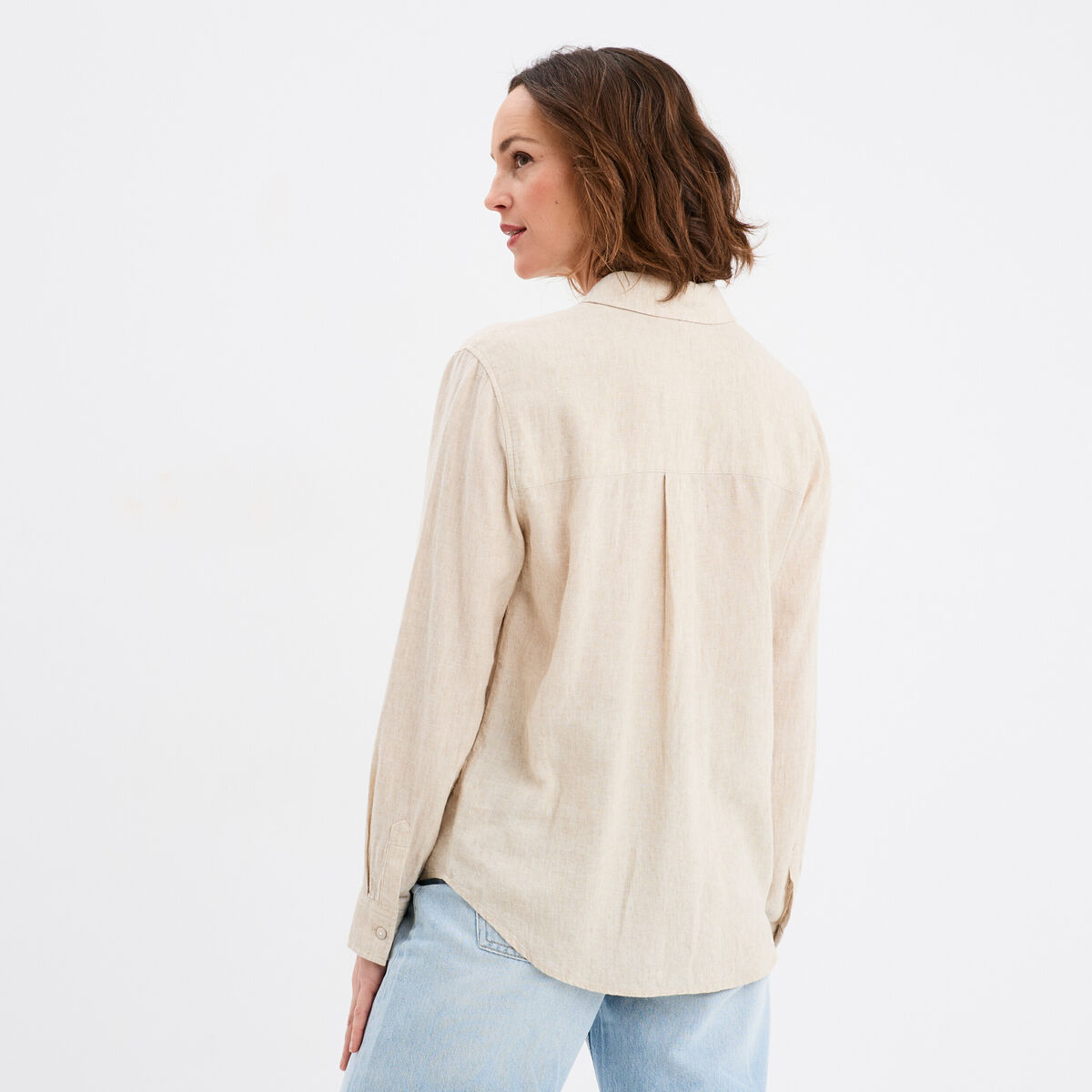 Chemise lin m&eacute;lang&eacute; manches longues beige femme