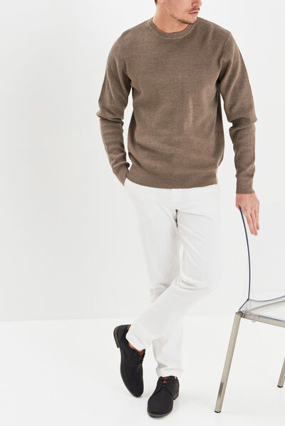 Pull avec col rond à relief gris homme