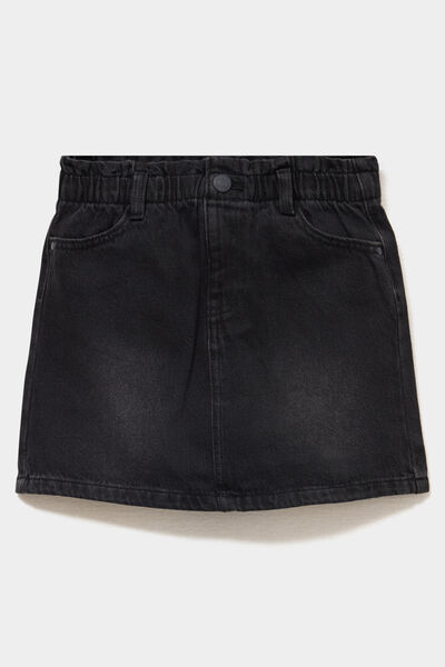 Jupe courte en jean taille &eacute;lastiqu&eacute;e denim noir fille