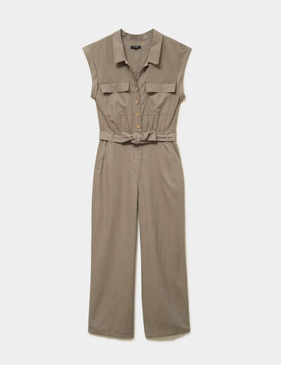 Combinaison pantalon lin m&eacute;lang&eacute; vert kaki femme