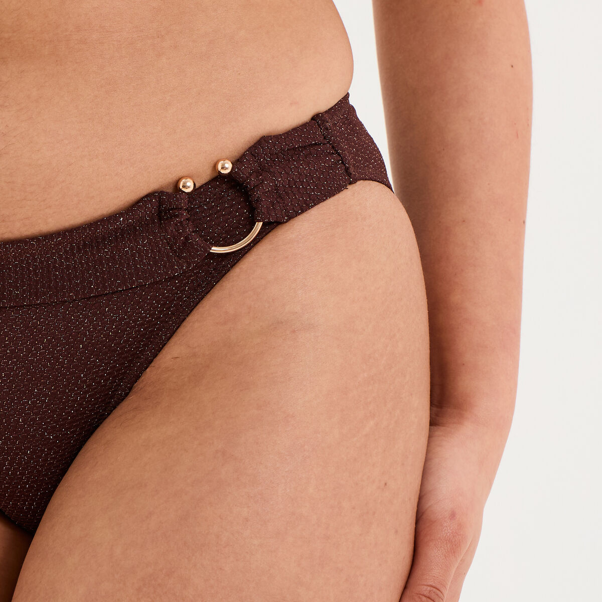 Bas de maillot de bain anneau marron femme