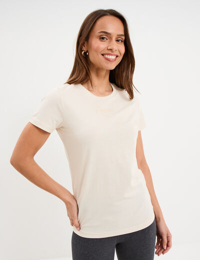T-shirt manches courtes coton Puma ivoire femme